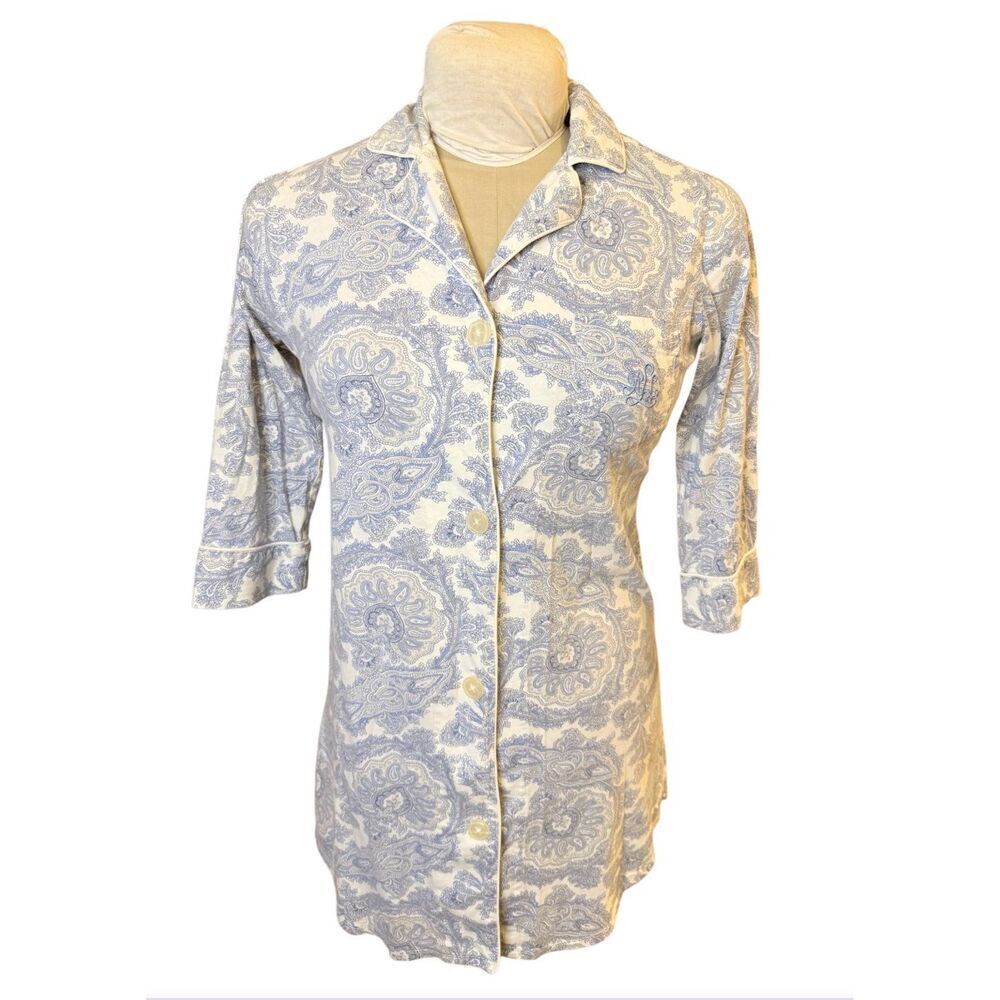 Lauren Ralph Lauren Overview Paisley Print 3/4 Sleeve Cotton Jersey Sleepshirt X